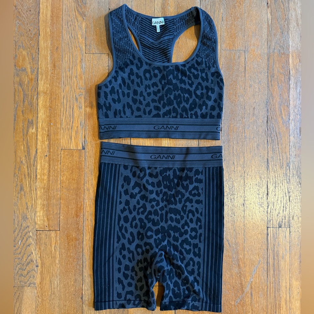 Ganni Black Leopard Print One Piece